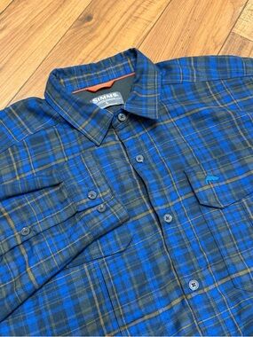 Simms Coldweather Shirt Men’s Large Blue Plaid Flannel Waffle Fleece Lined